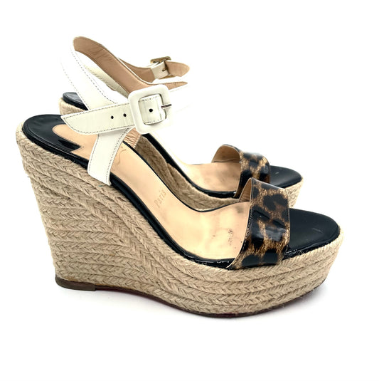 Christian Louboutin Leopard Print Wedge Espadrille Sandals Size 38
