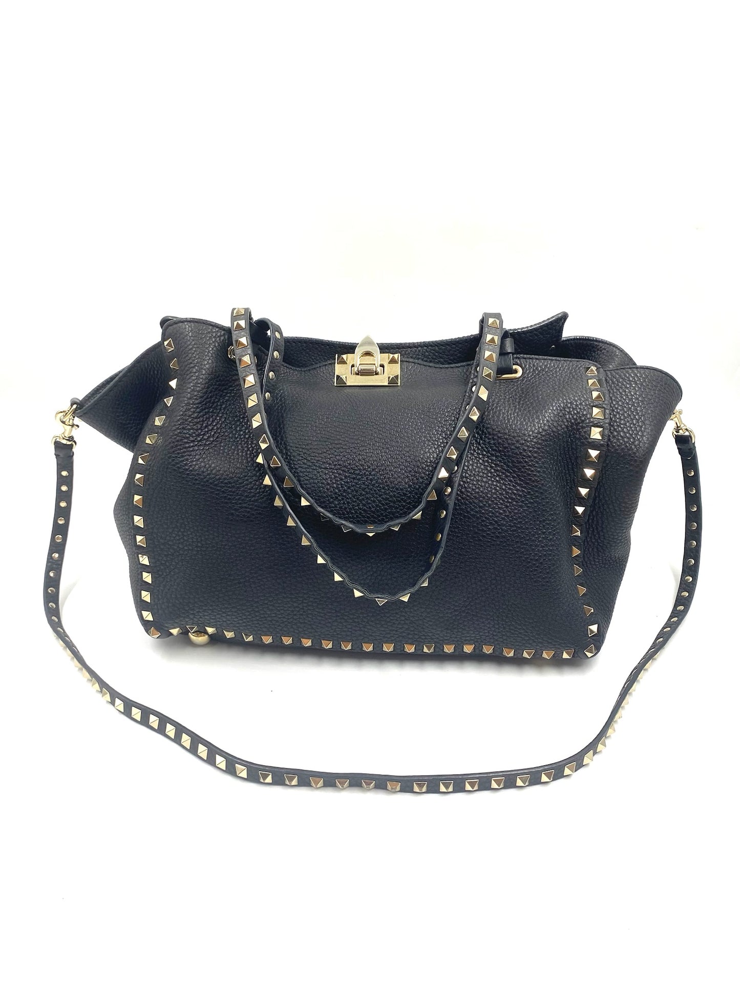 Valentino Garavani Black Rockstud Leather Tote