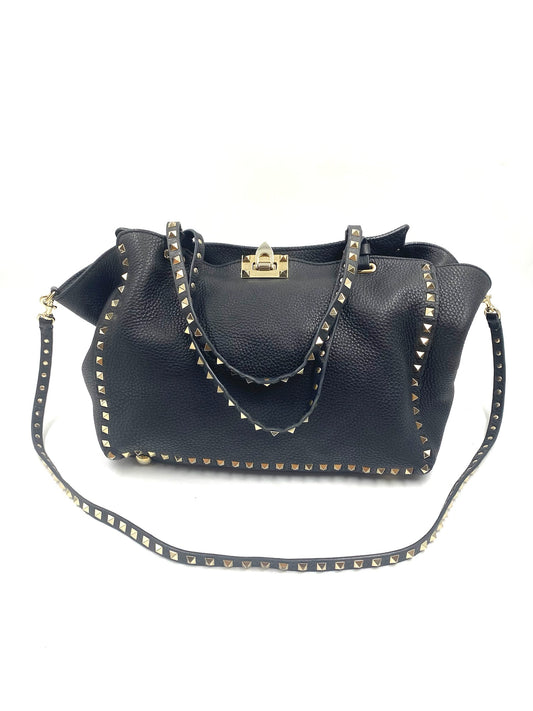 Valentino Garavani Black Rockstud Leather Tote