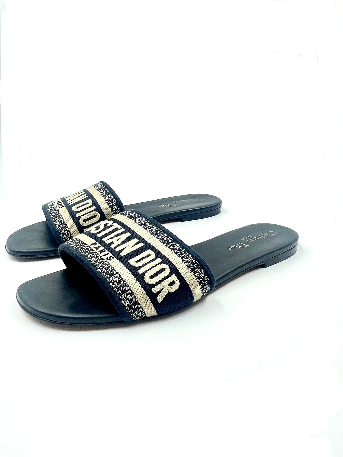 Dior Dway Navy Blue Fabric Slide Sandals Size 38.5