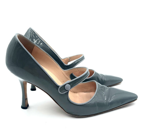 Manolo Blahnik Grey MaryJane Patent Pumps Size 38