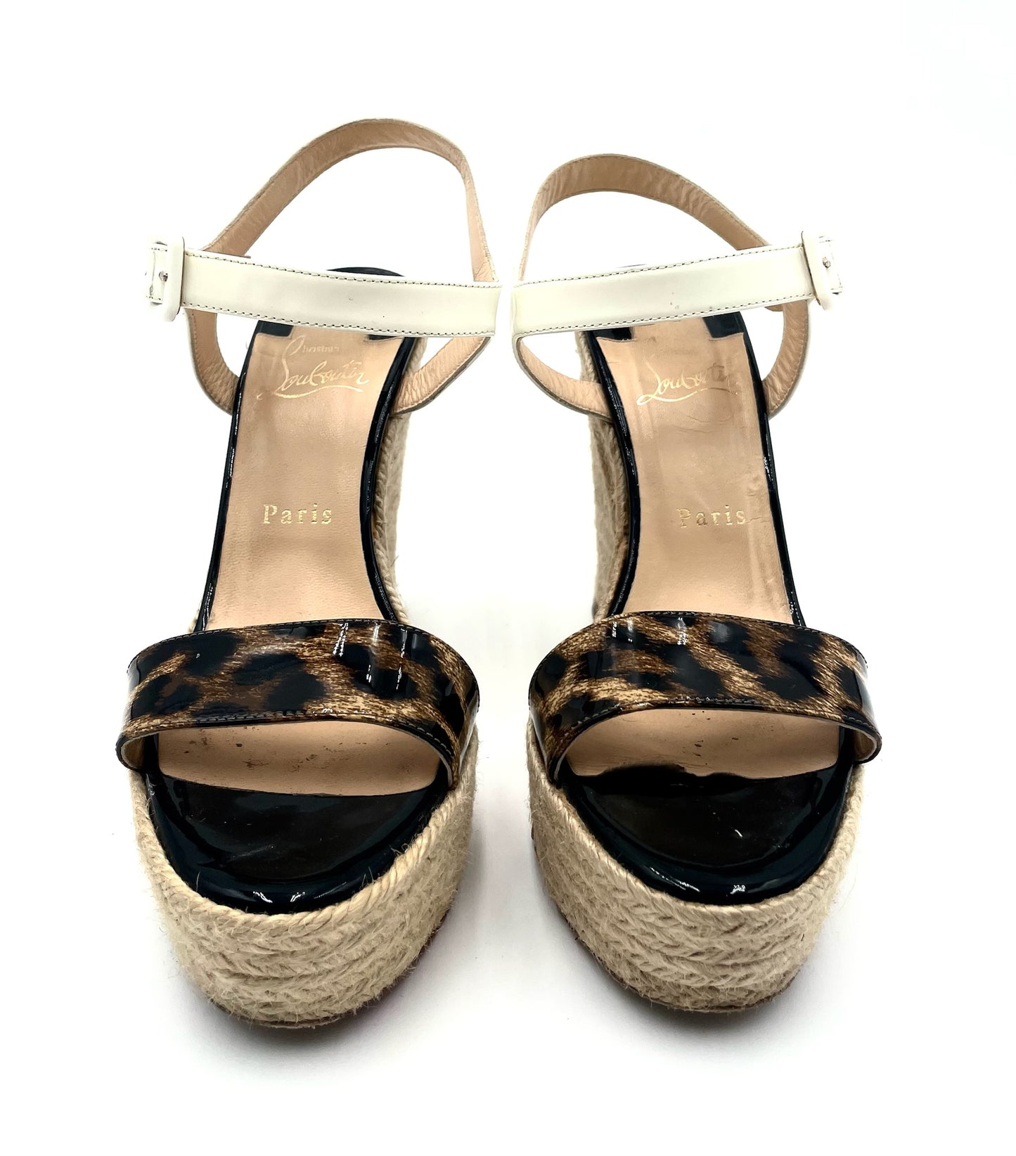 Christian Louboutin Leopard Print Wedge Espadrille Sandals Size 38