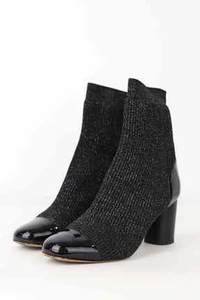 Sandro Captoe Glitter Black Sock Booties Size 39