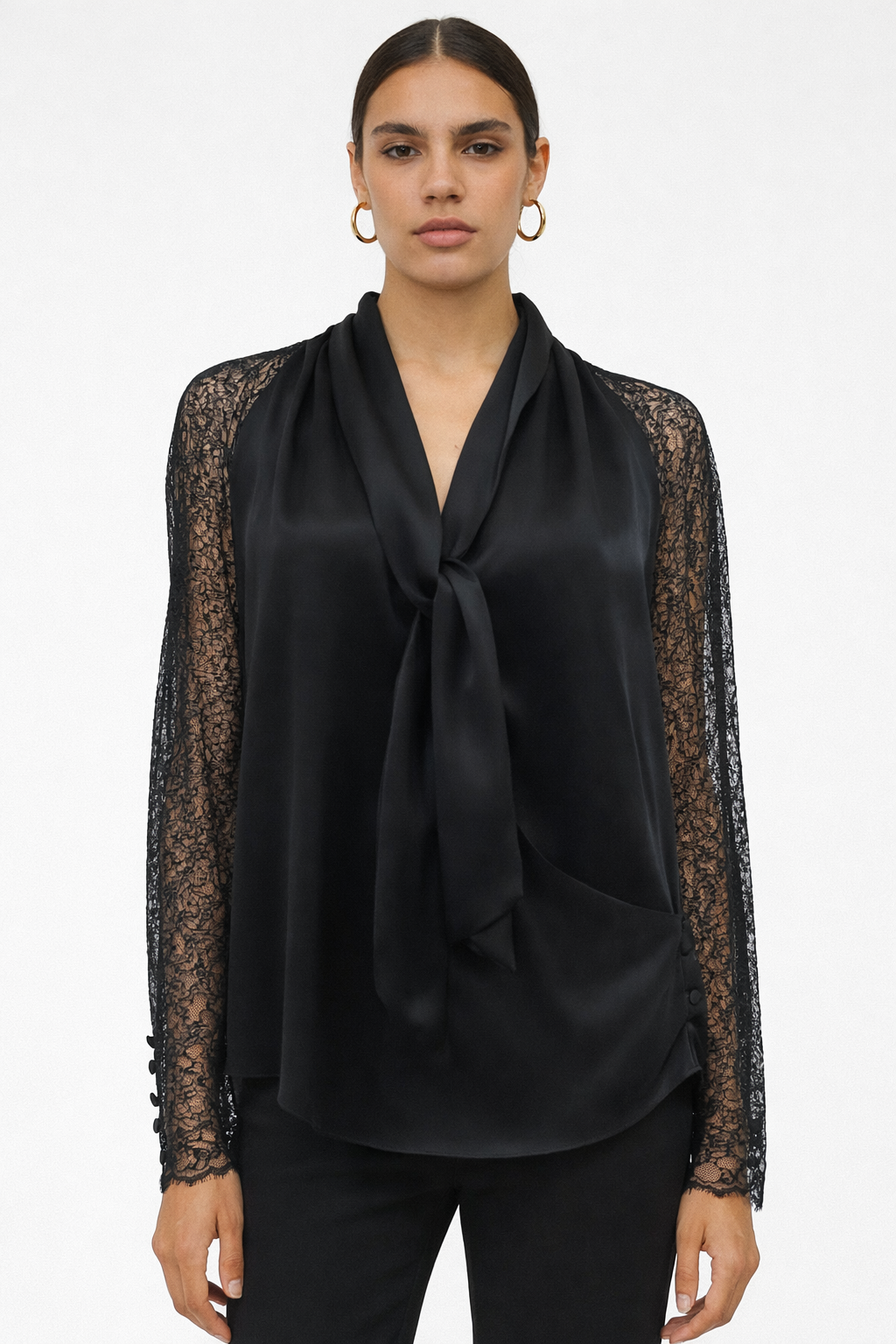 Jonathan Simkhai Black Lace & Satin Blouse 
Size S