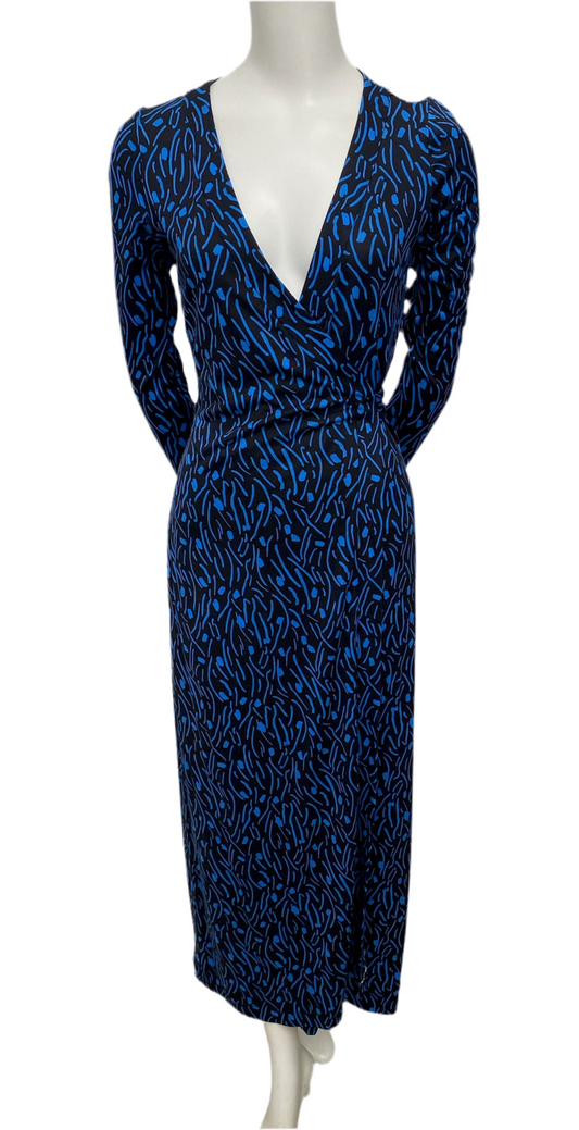 DVF Blue Print Silk Maxi Dress Size 4