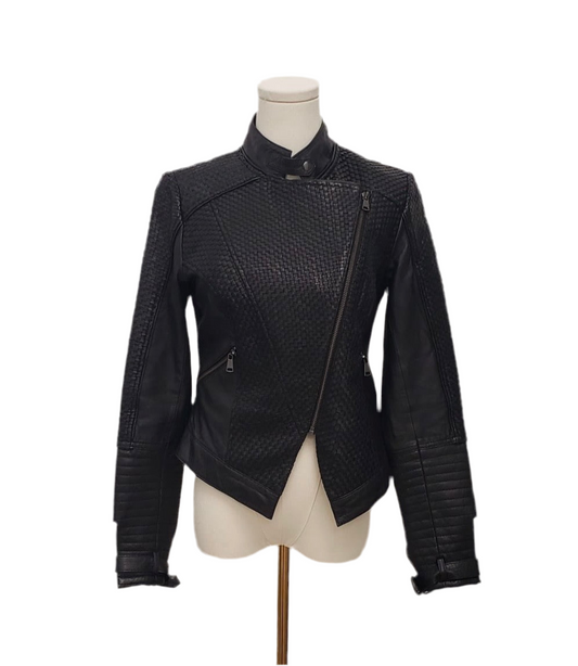 Malika Black Quilted Leather Jacket Size S