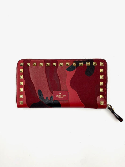 Valentino Garavani Red Camo Rockstud Wallet