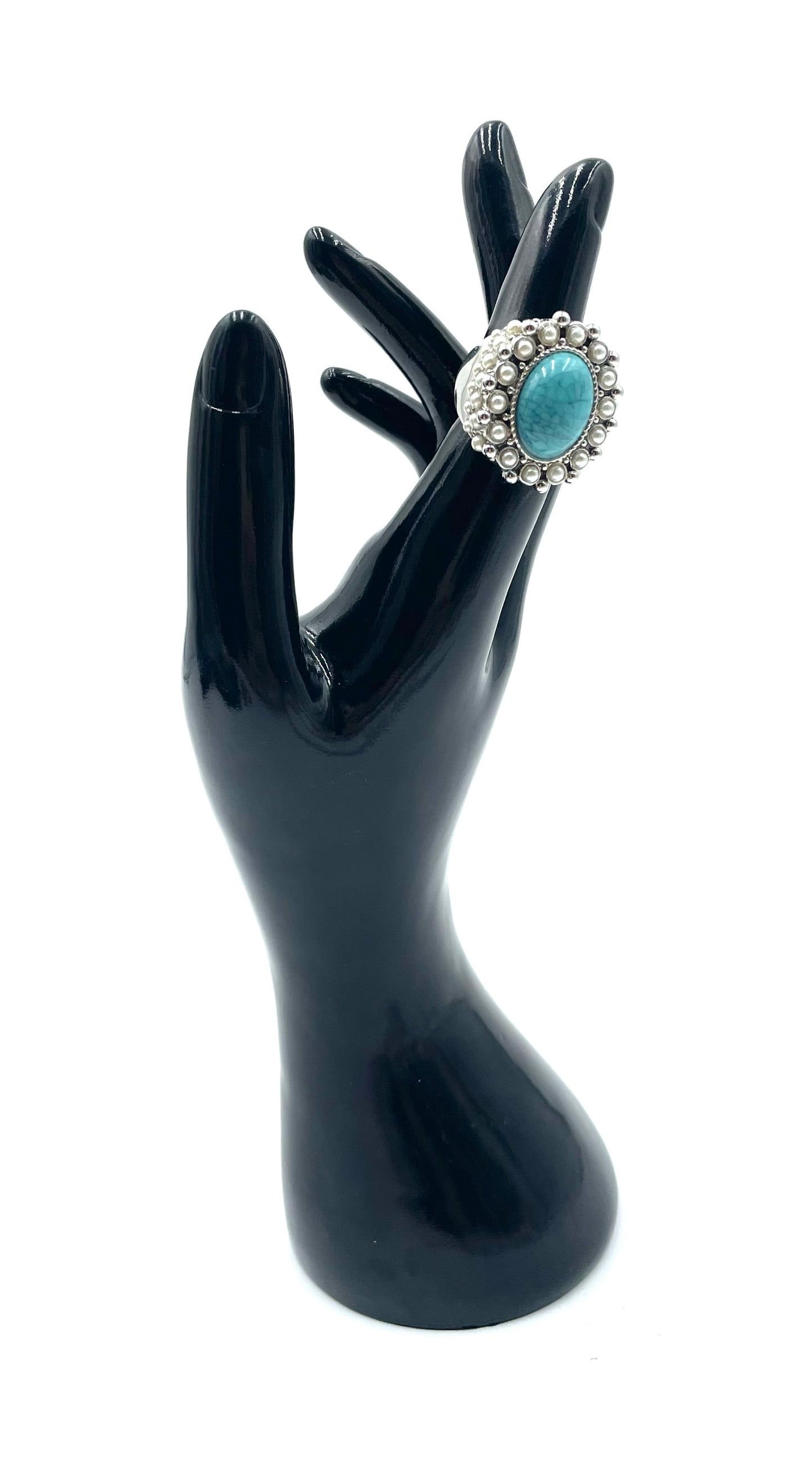 Torquiose & Pearl Chunky Statement Ring Size 7.5