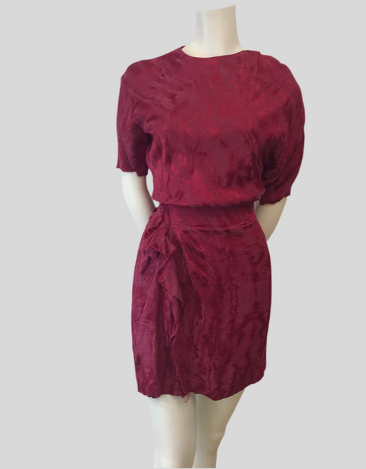 Isabel Marant Magenta Jacquard Ruffle Raw Hem Dress Size 38