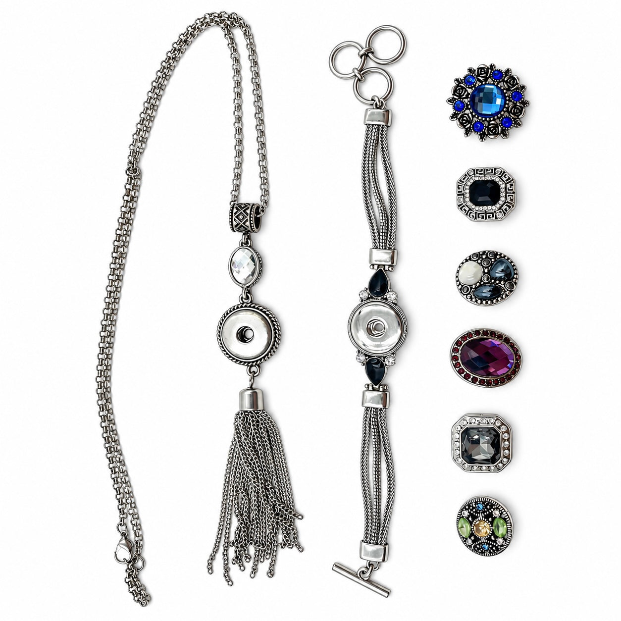 Vintage Interchangeable Snap Button Necklace & Bracelet Set