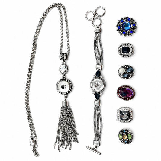 Vintage Interchangeable Snap Button Necklace & Bracelet Set