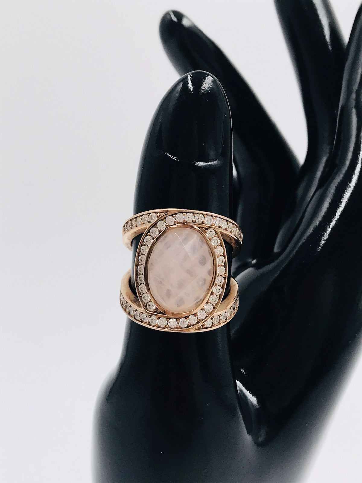 Thomas Sabo Sterling Silver Rose Gold Plated Eternity Rose Quartz Ring Size 54