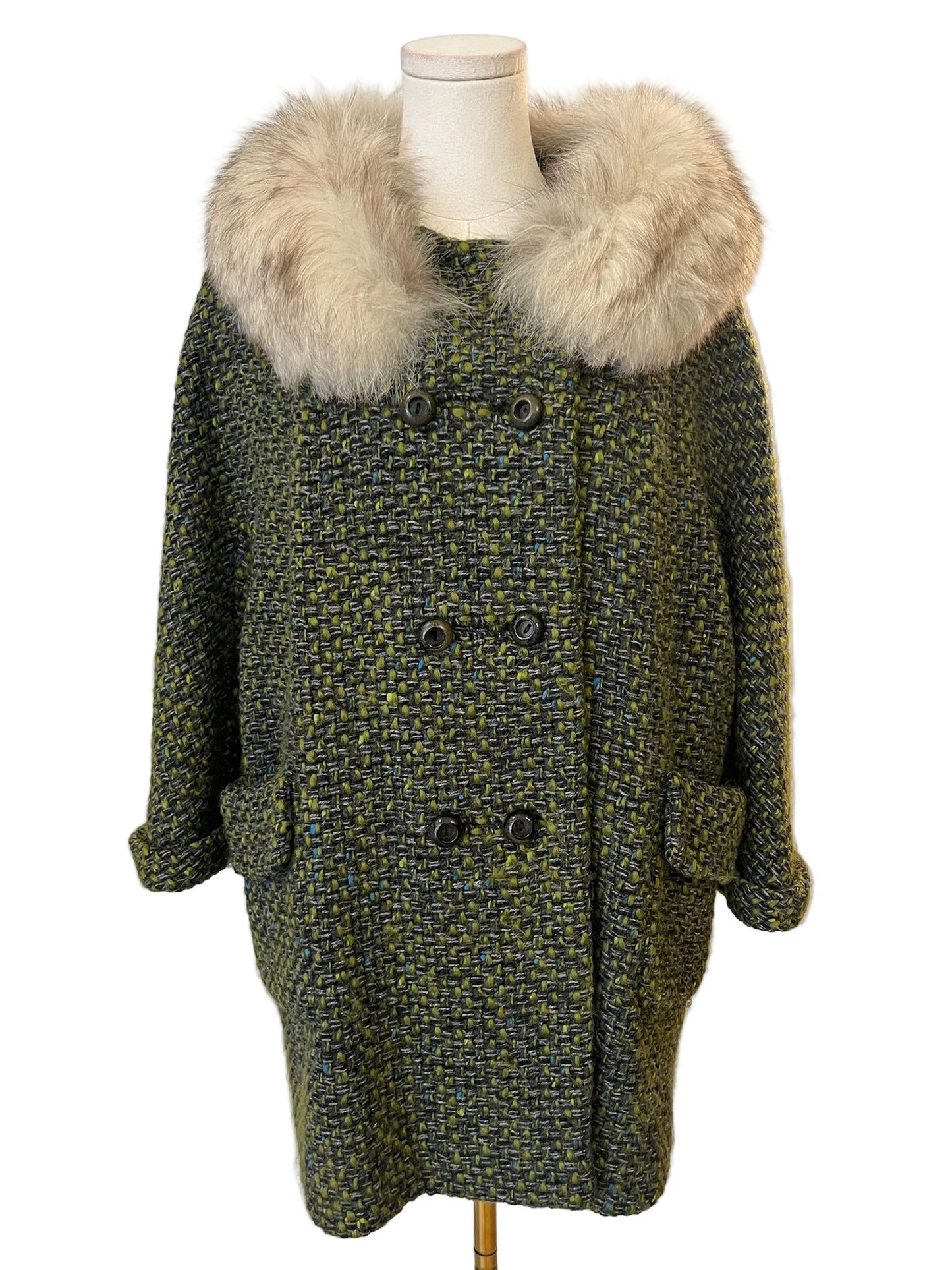 Vintage Green Wool  & Fur Set Fits XS/S