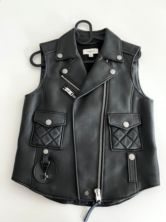 Coach 1941 Applique Black Leather Biker Vest Size XS