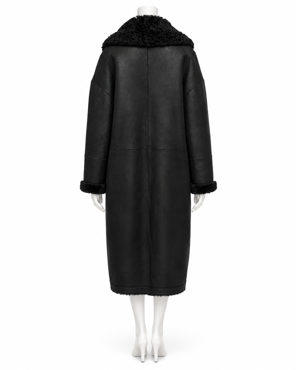 Vince Black Leather & Shearling Lined Mid Length Coat Size 10