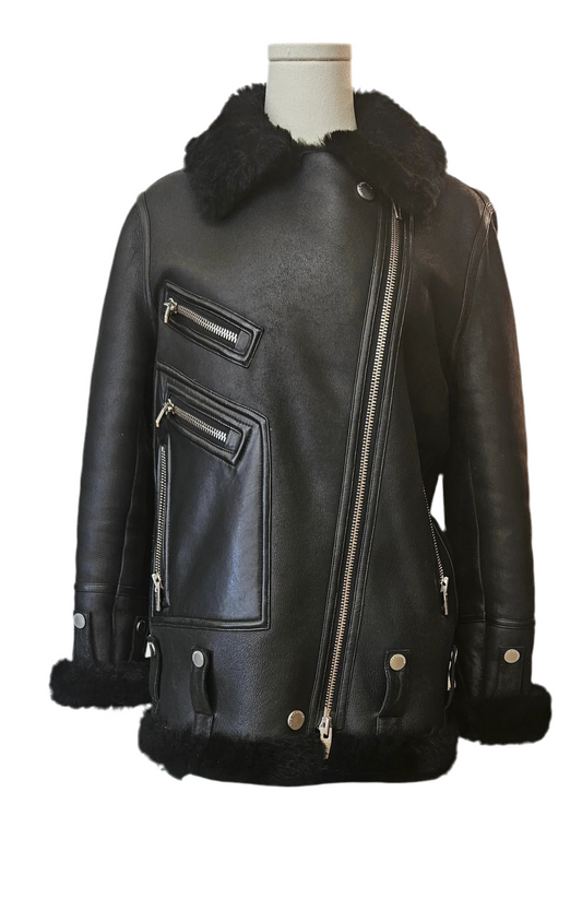 The Arrivals Black Shearling Leather Jacket Size XS