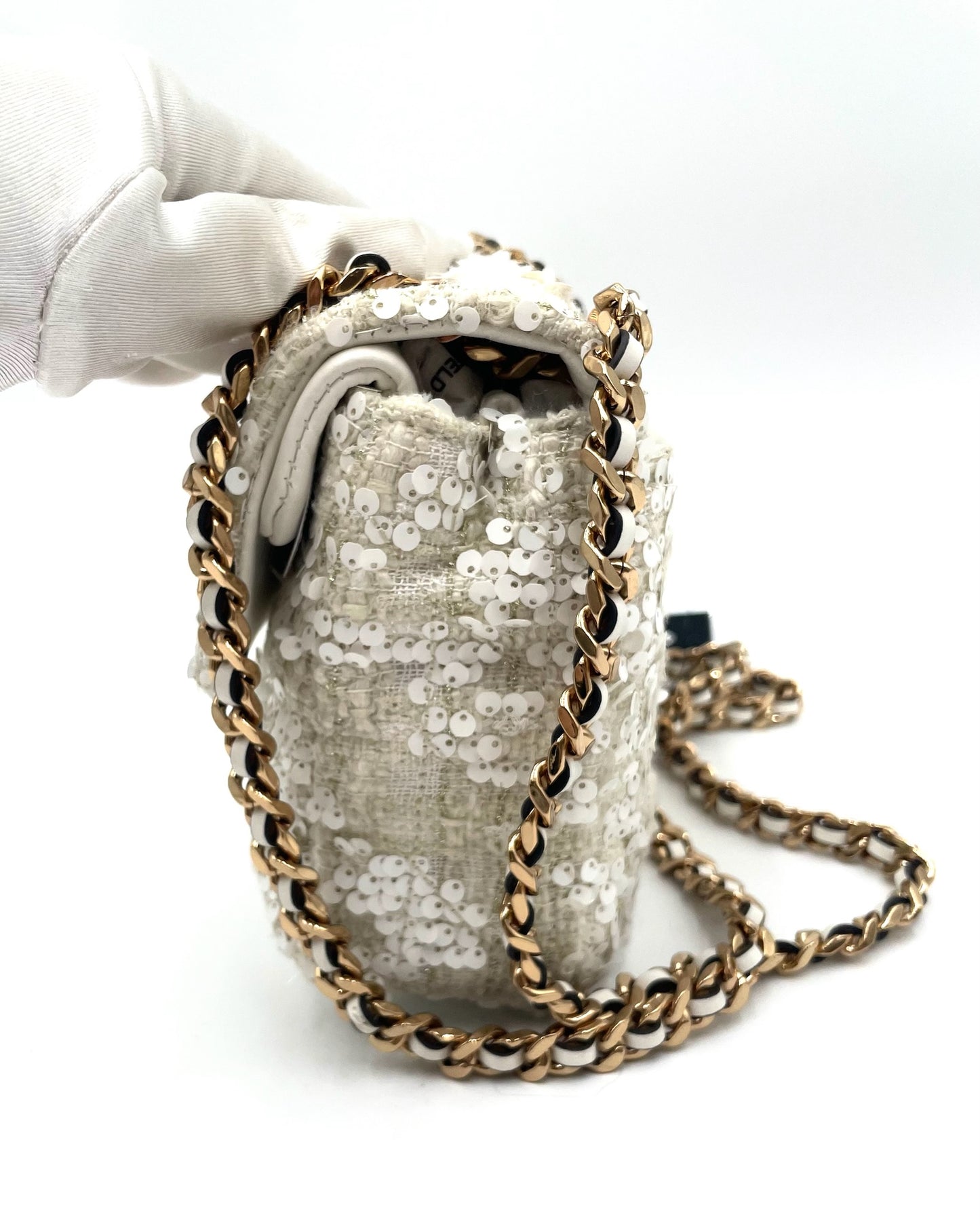 Brand New Karl Lagerfeld Lafayette Cream Sequin Chain Bag