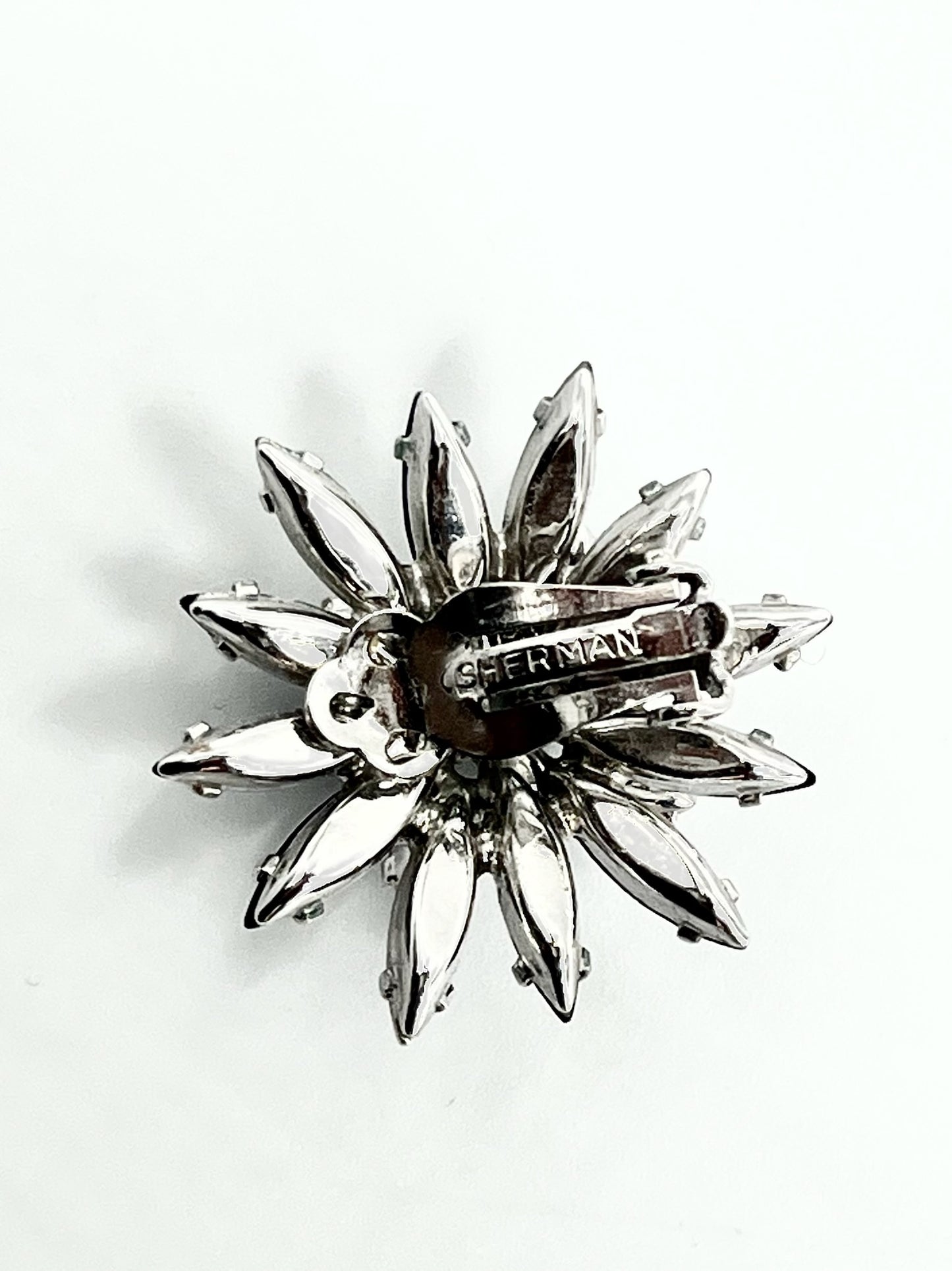 Vintage 1950s Sherman Black & Clear Marquise Swarovski Crystal Brooch & Clip Earrings Set