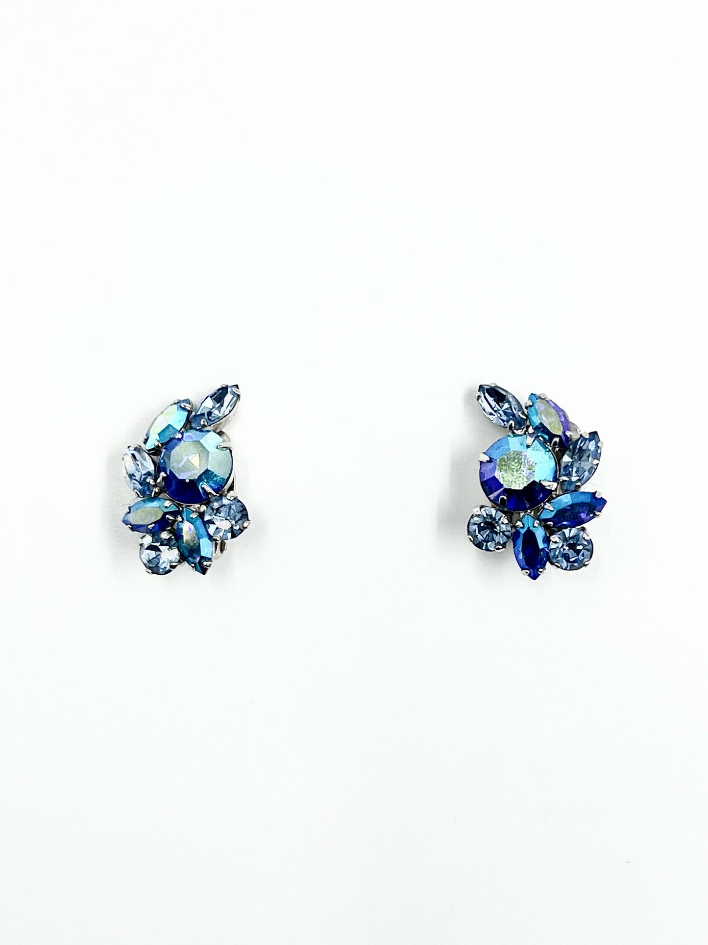 1950s Blue Crystal Brooch & Clip Earrings Set
