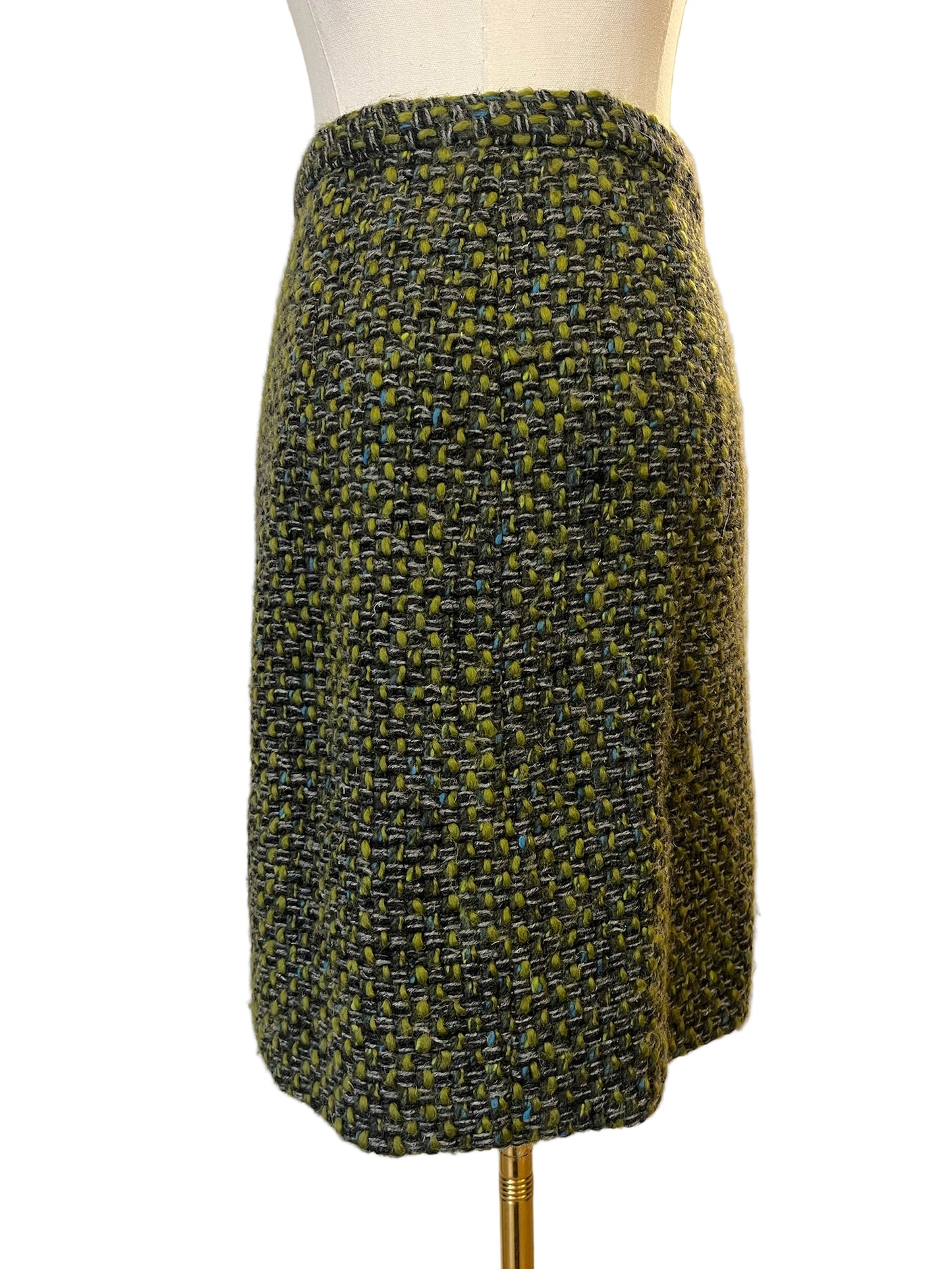 Vintage Green Tweed Wool Skirt Fits like XS