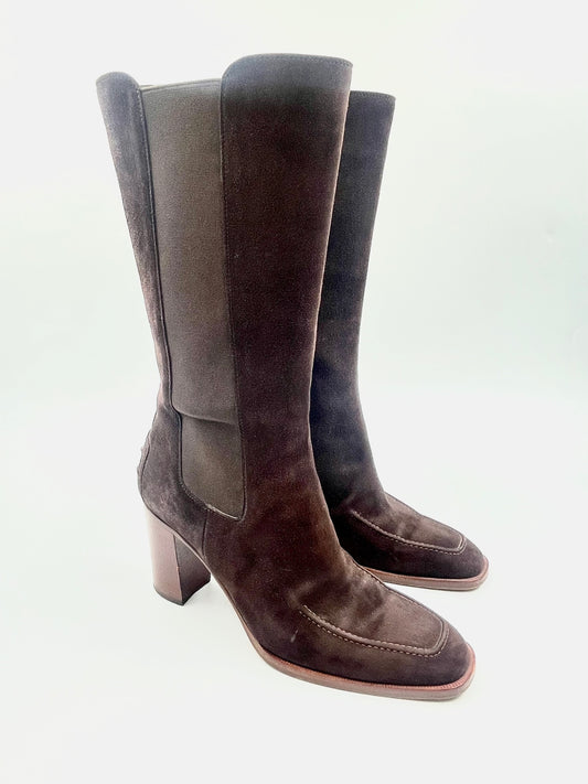 Tods Brown Suede Leather Mid Height Boots Size 39
