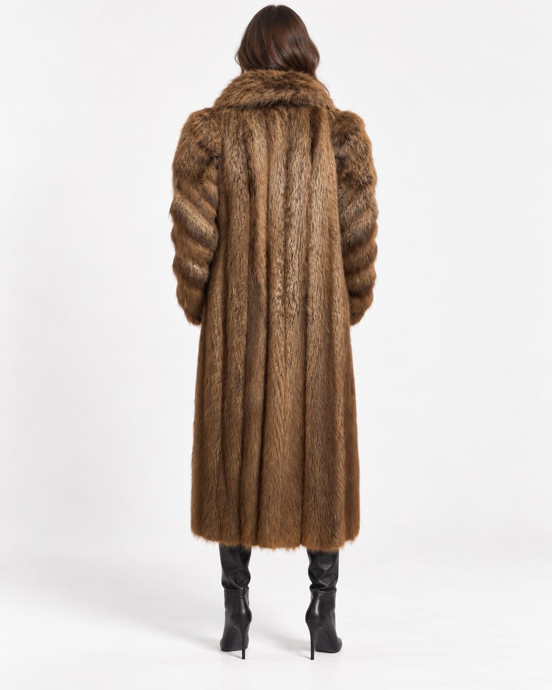 Vintage Brown Beaver Long Fur Coat Fits L/XL