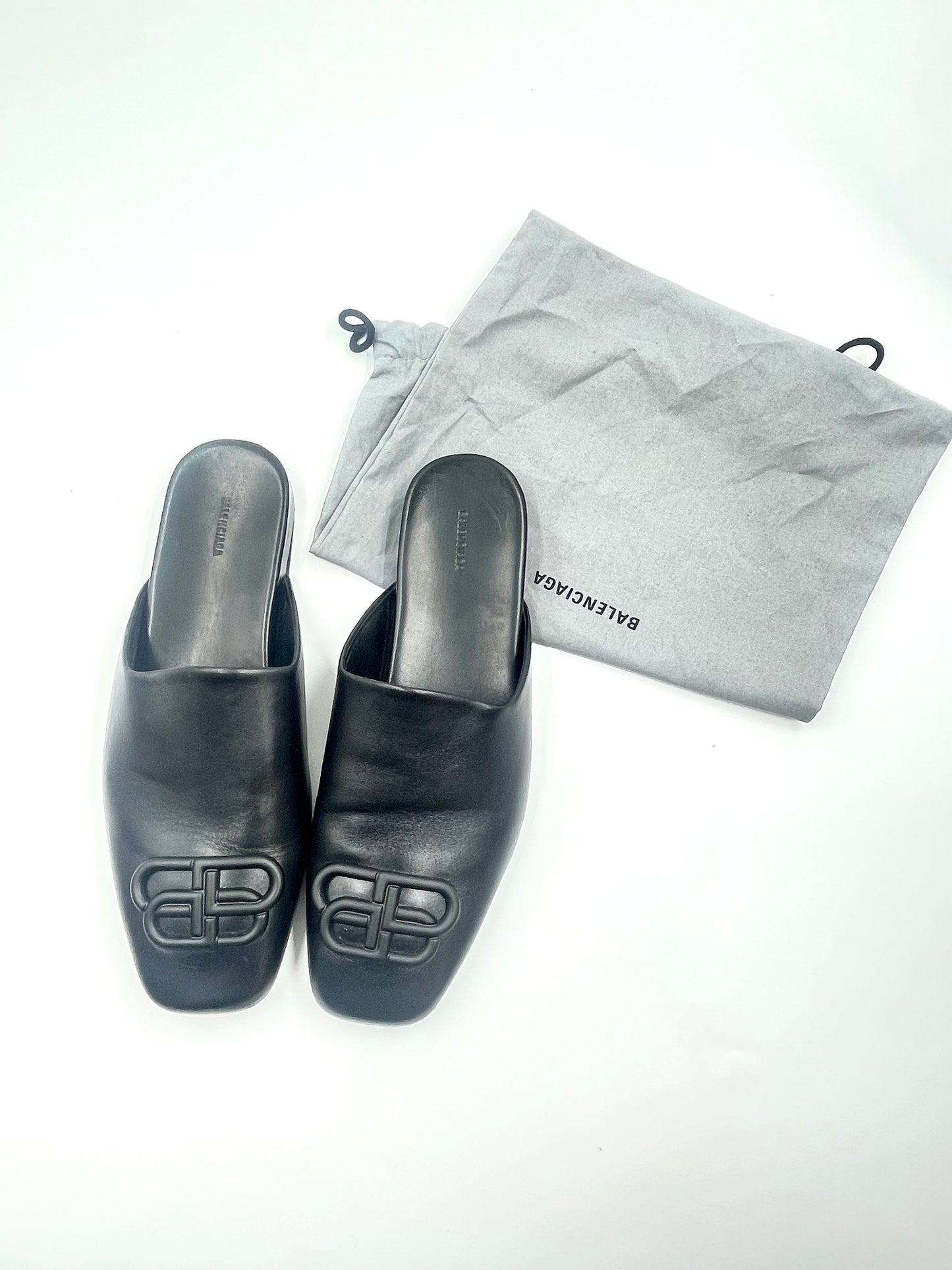 Balenciaga Black Leather BB Mule Size 38.5