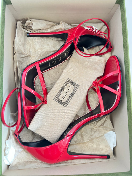 Brand New Gucci Red Patent Strappy Heels Size 41