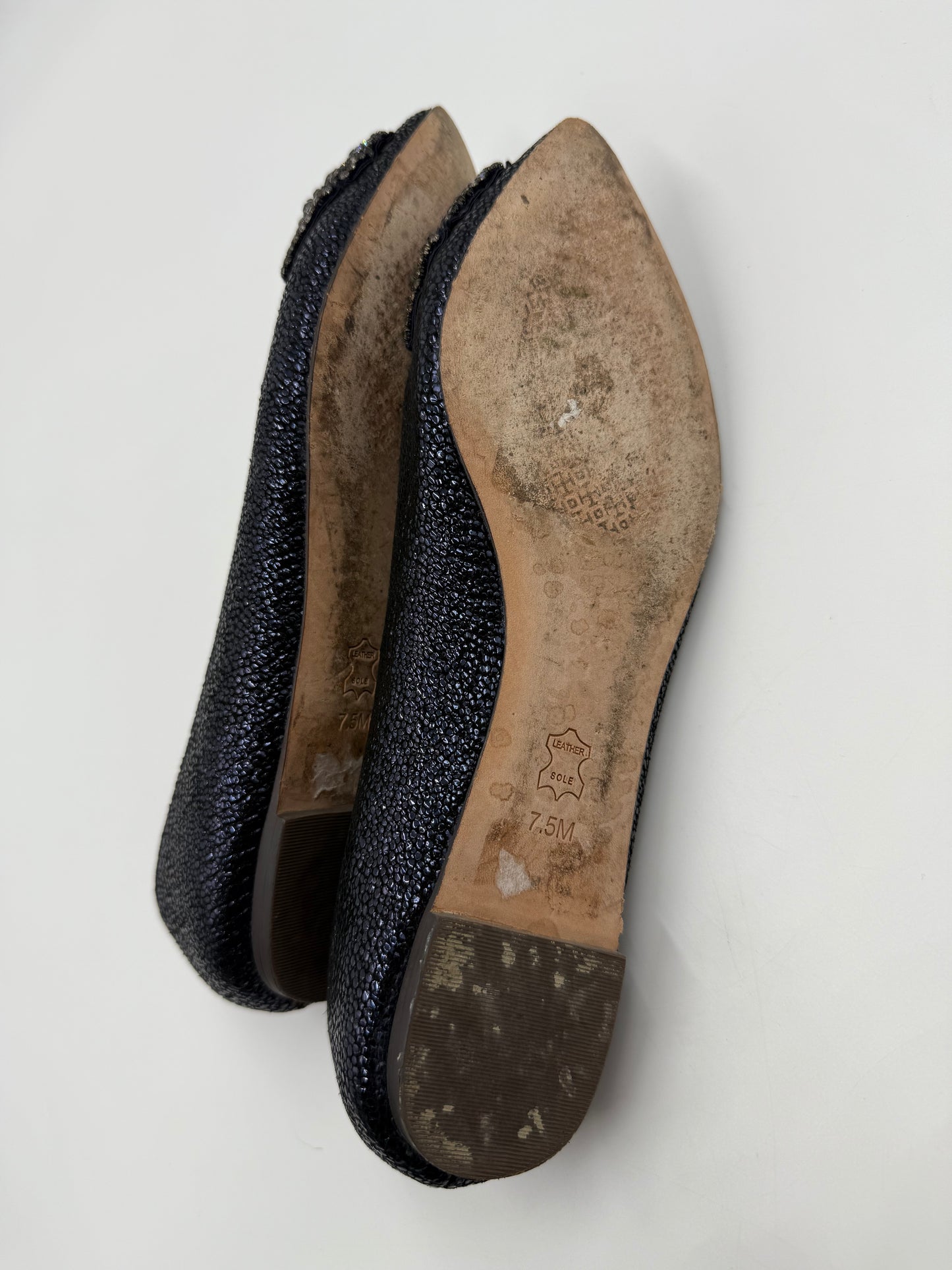 Tory Burch Vanessa Jeweled Navy Crystal Bow Pointed Toe Flats Size 7.5