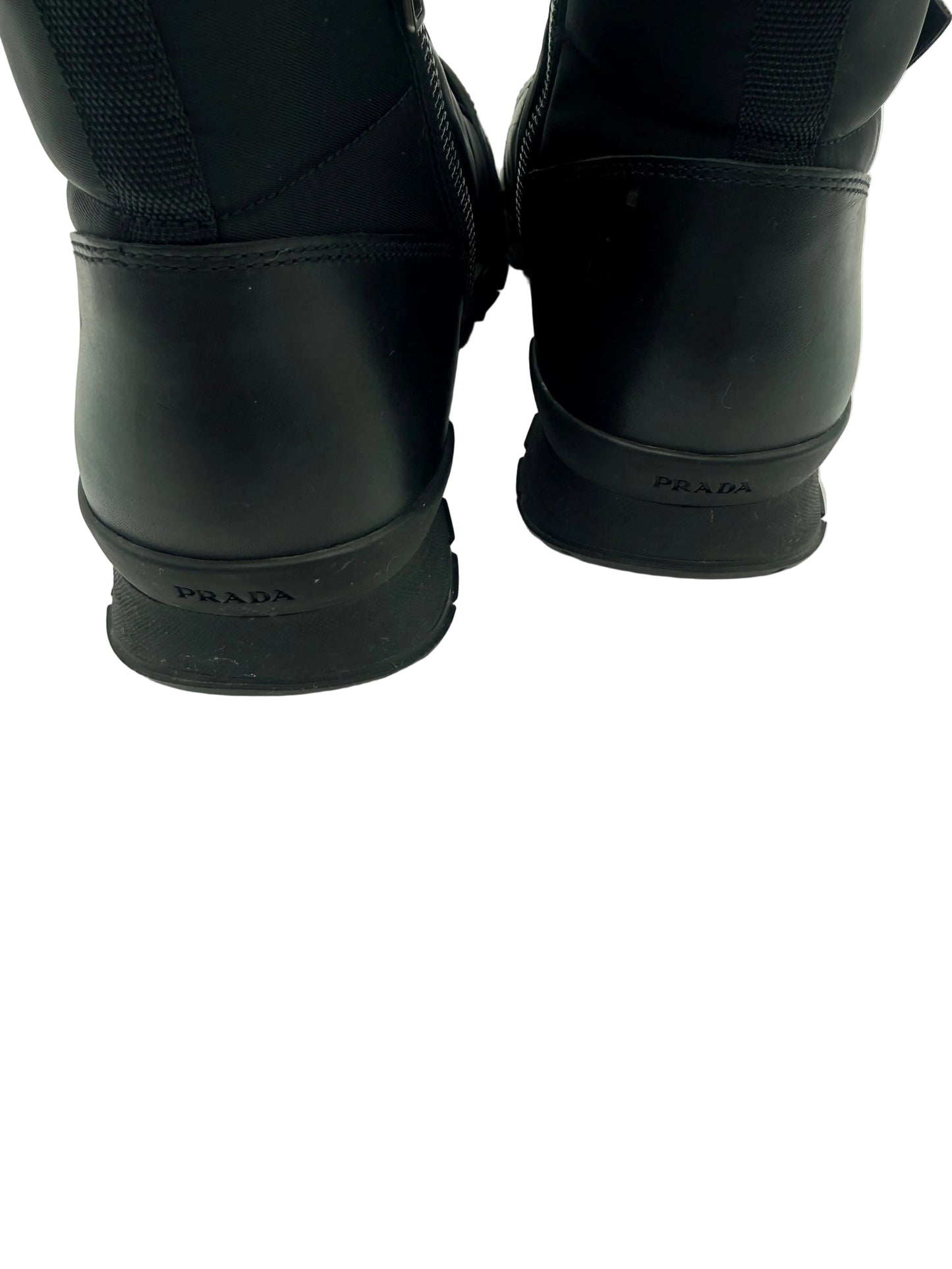 Prada Unisex Black Leather & Nylon Unisex Ankle Boots Size 6 M 8 Women