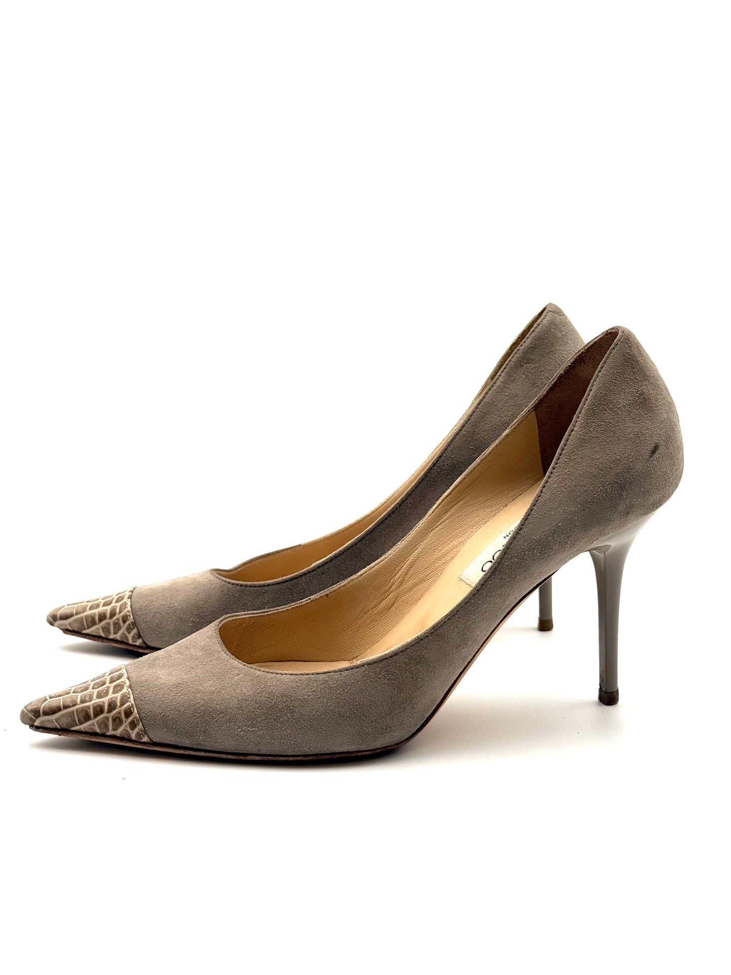 Jimmy Choo Taupe Grey Cap Toe Suede Pump Size 38