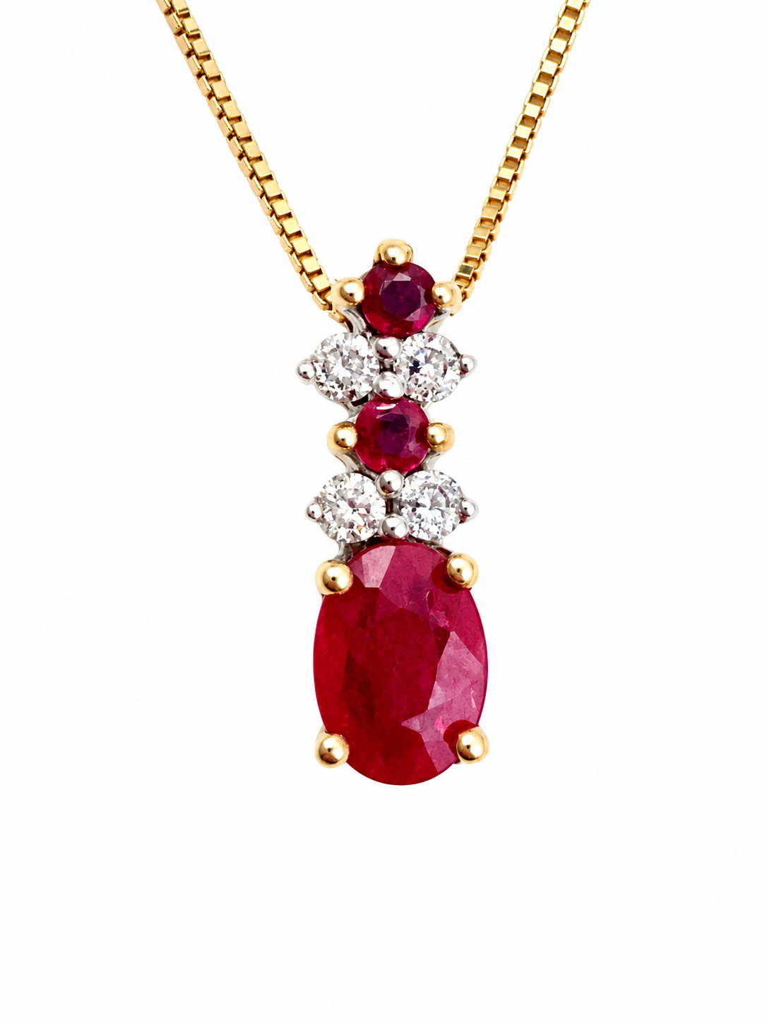 14K Gold, Diamond & Ruby Earrings & Necklace Set