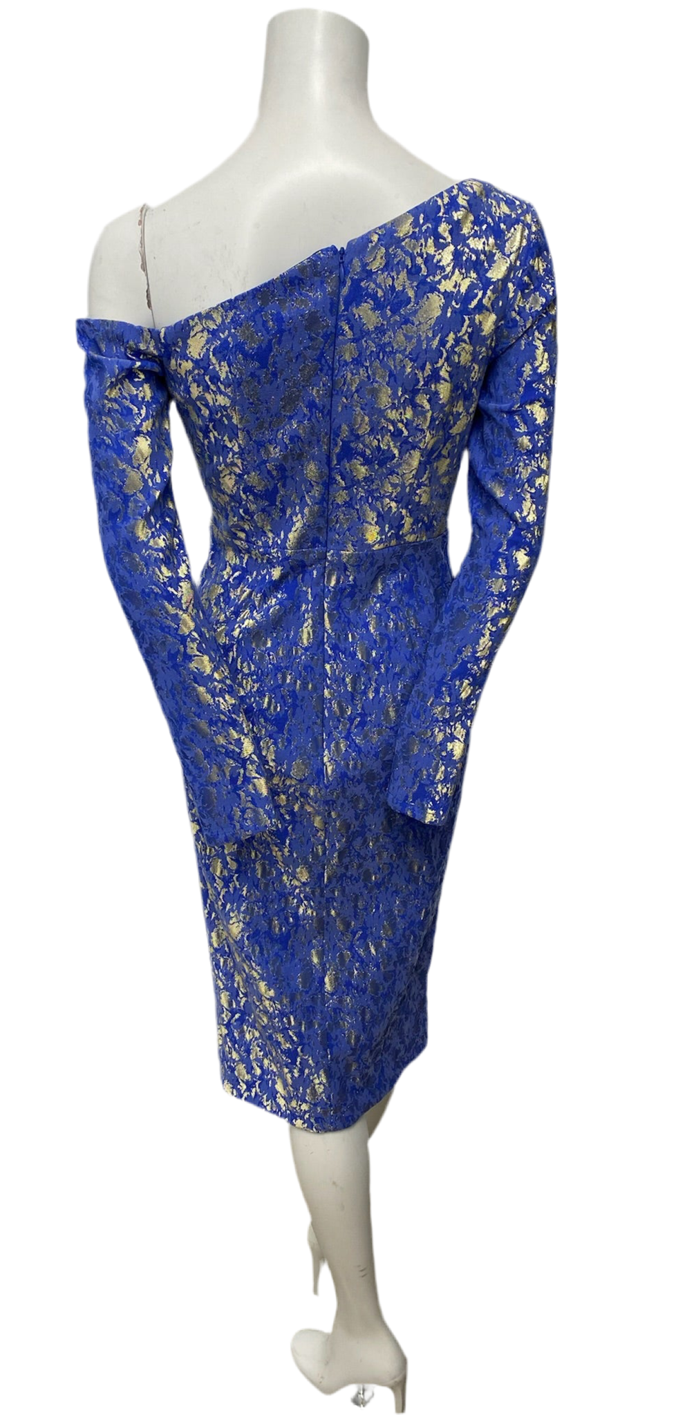 Theia Blue Long Sleeve Metallic Dress Size 4