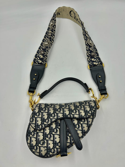 Christian Dior Oblique Mini Saddle Bag With Jacquard Strap