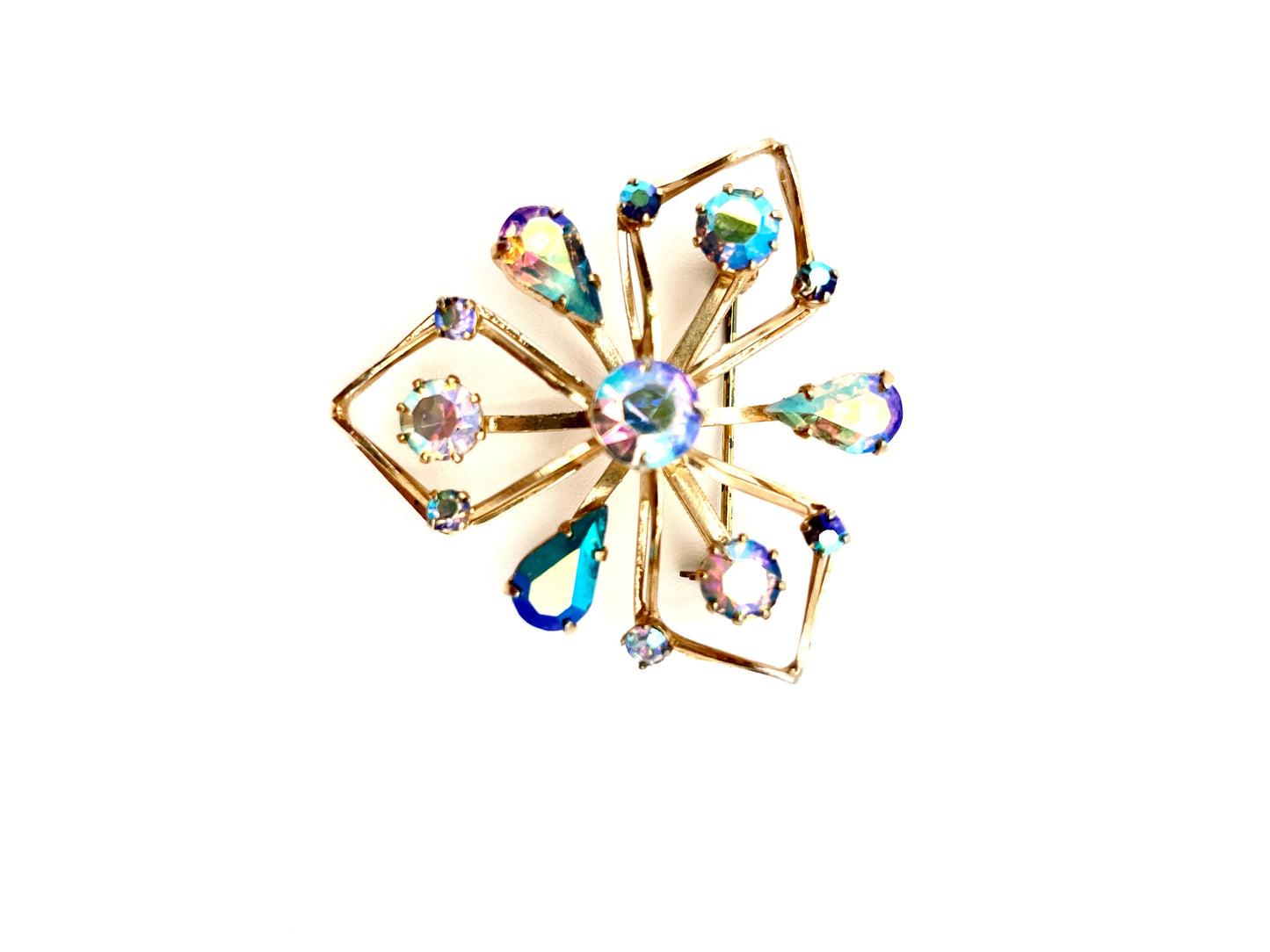 Vintage Mid-Century Rhinestone Demi-Parure (Brooch + Clip Earrings)