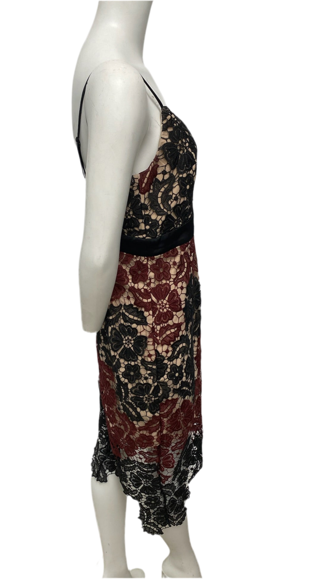 Bardot Maroon & Black Lace Dress Size 8
