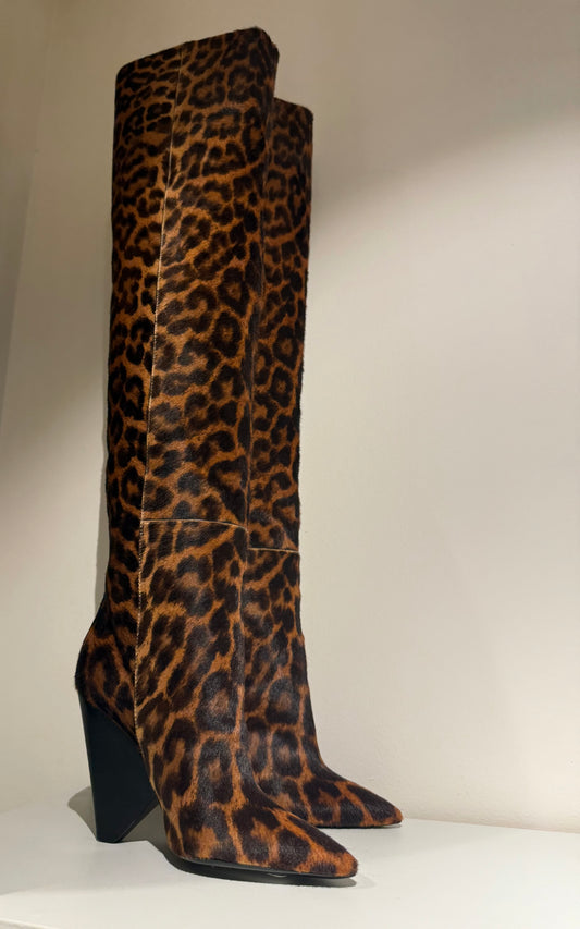 Brand New Saint Laurent Mohair Tall Leopard Boots Size 36
