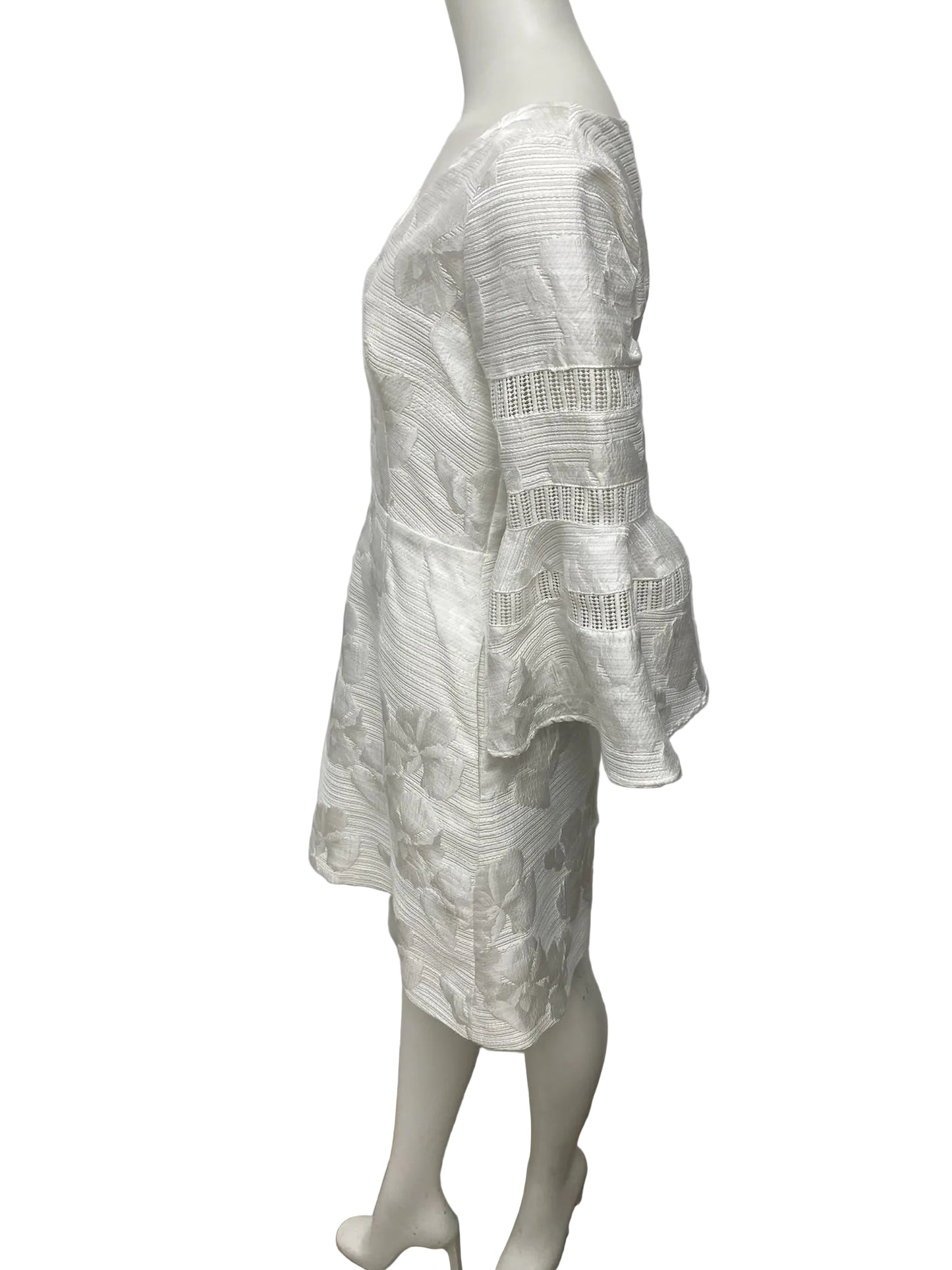 Bagdley Mischka White Brocade Bell Sleeve Dress Size 6
