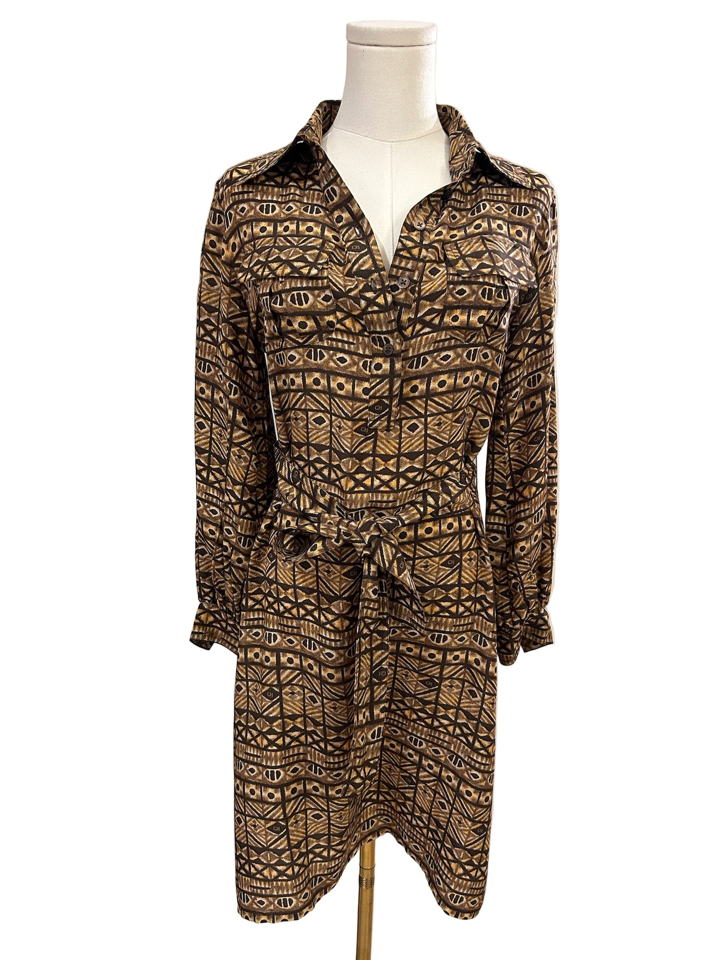 Carolina Herrera Brown Print Silk Tunic Dress Size 4