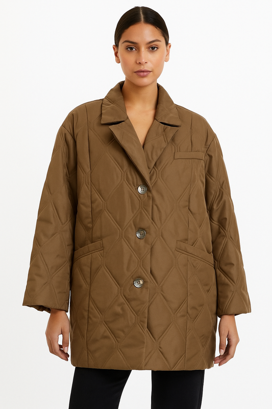 Gianni Taupe Brown Quilted Jacket Size 38 US M