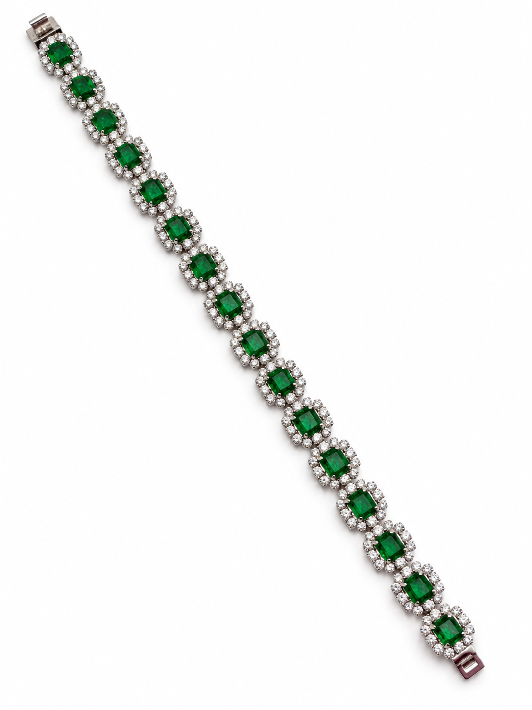 Rare Vintage 1973 Christian Dior Emerald Green & Glass Stone Necklace, Bracelet & Earring Set