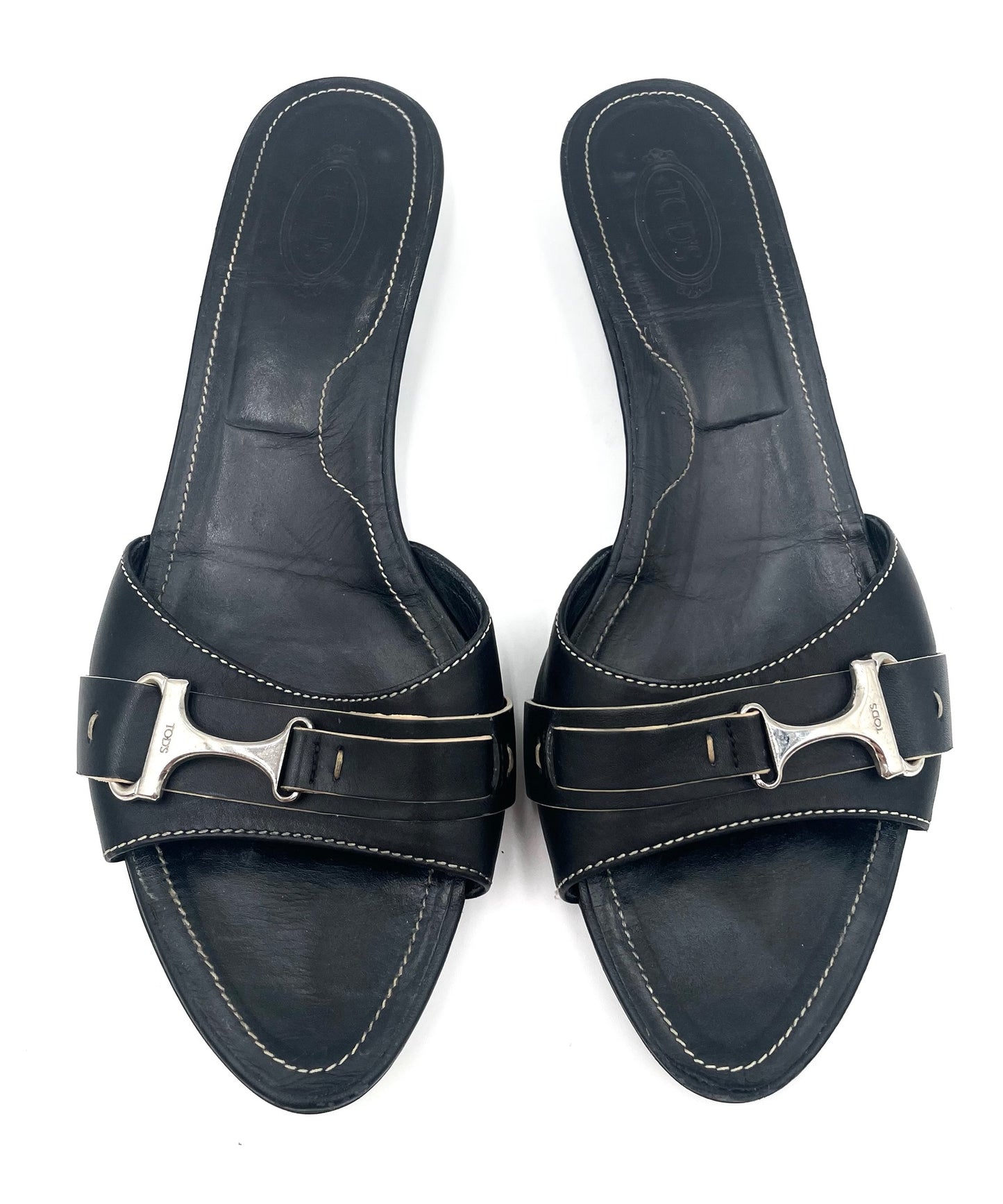 Tods Black Slides Size 39