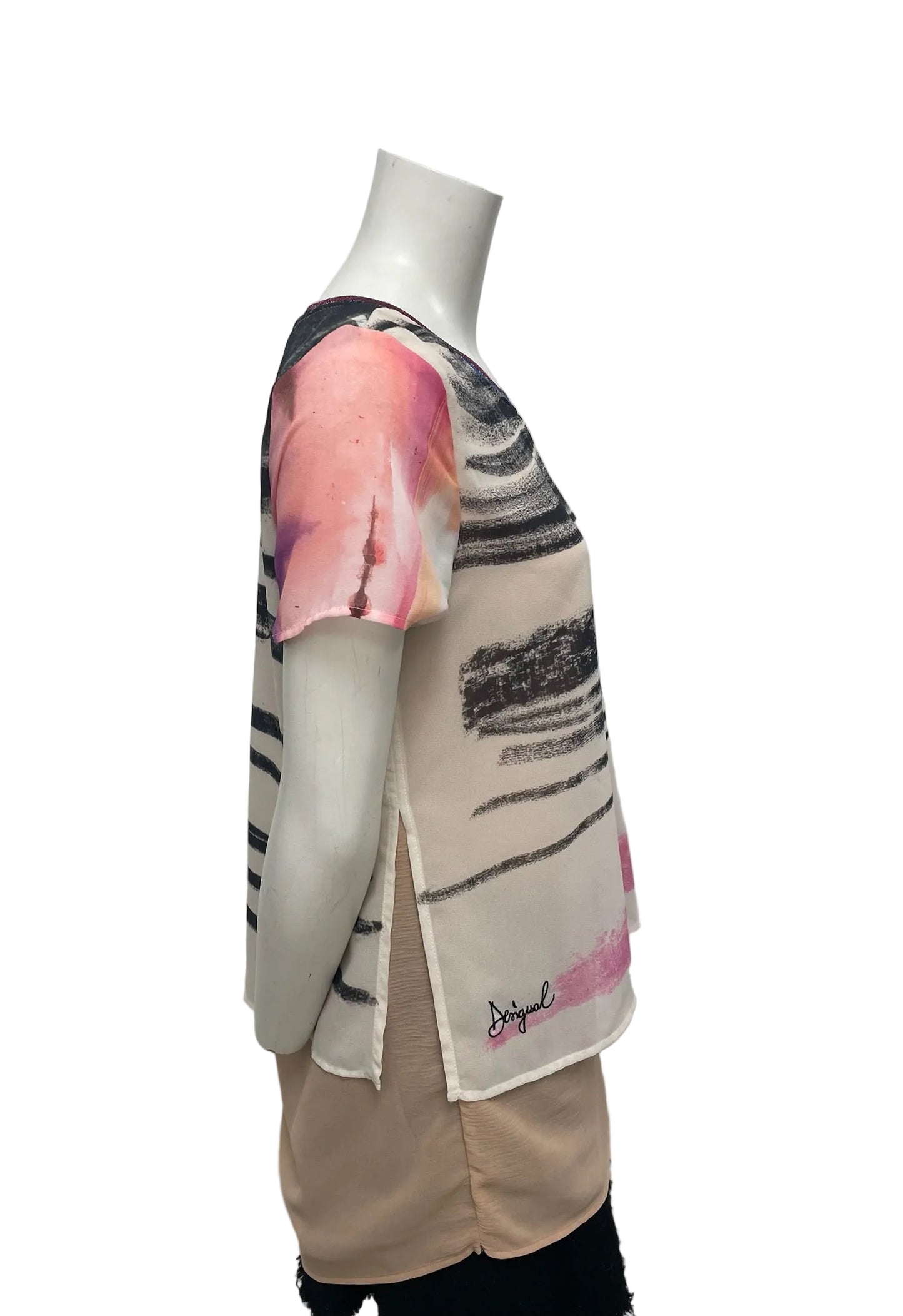Desigual Multicolor Print Silk Blouse Size M