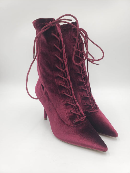 Brand New Yeezy Season 5 Red Velvet Pointed Toe Boots Size 39