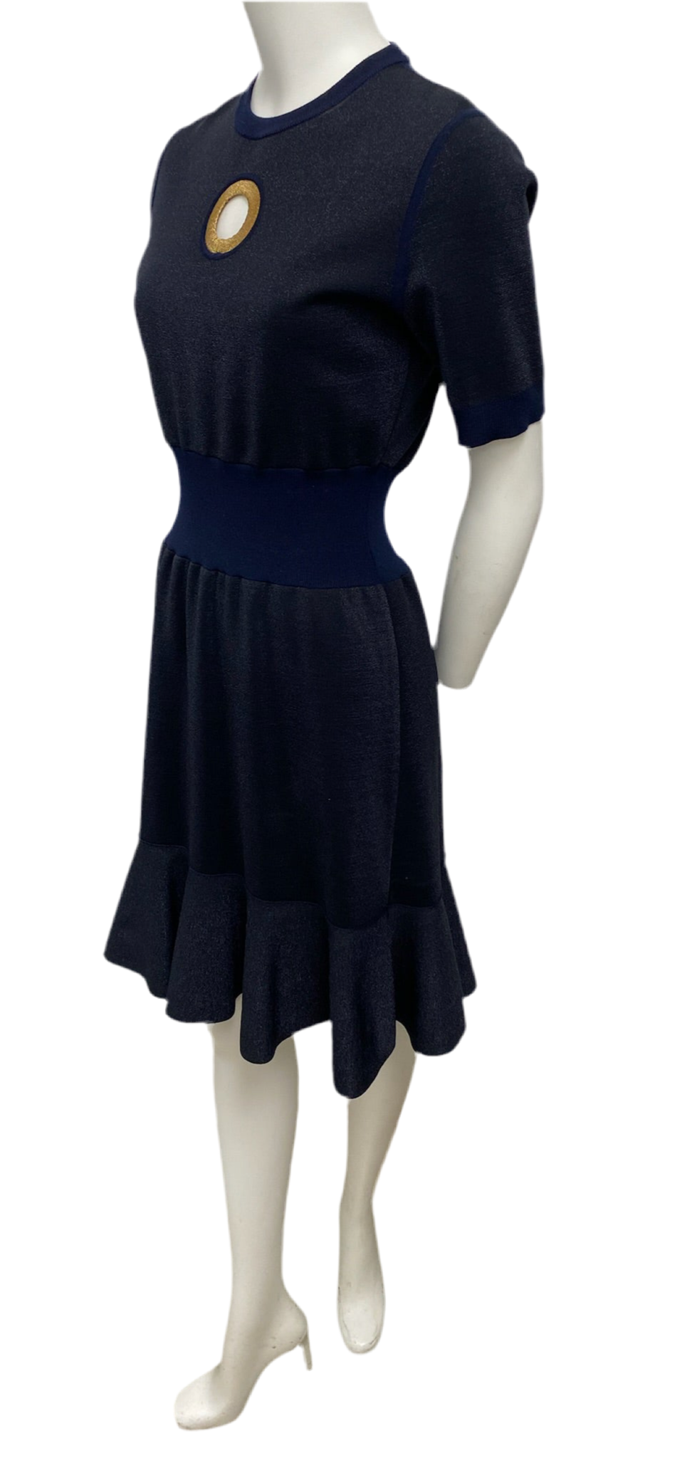 Louis Vuitton Navy Metallic Wool Keyhole Dress Size S