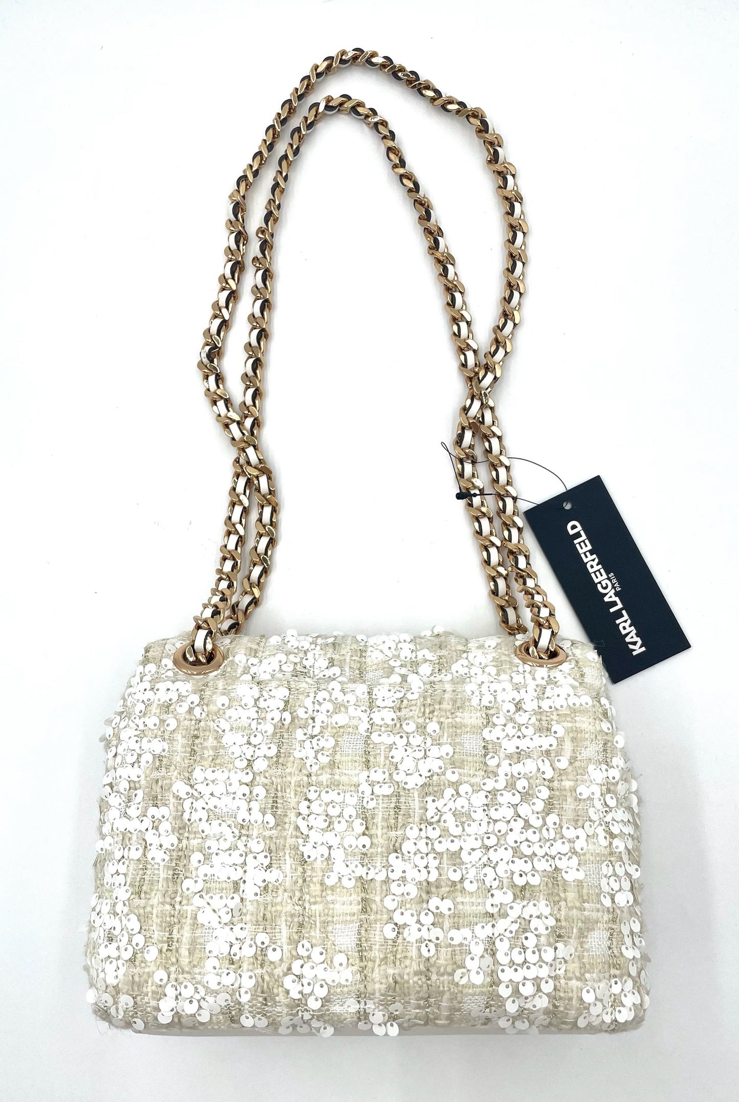 Brand New Karl Lagerfeld Lafayette Cream Sequin Chain Bag