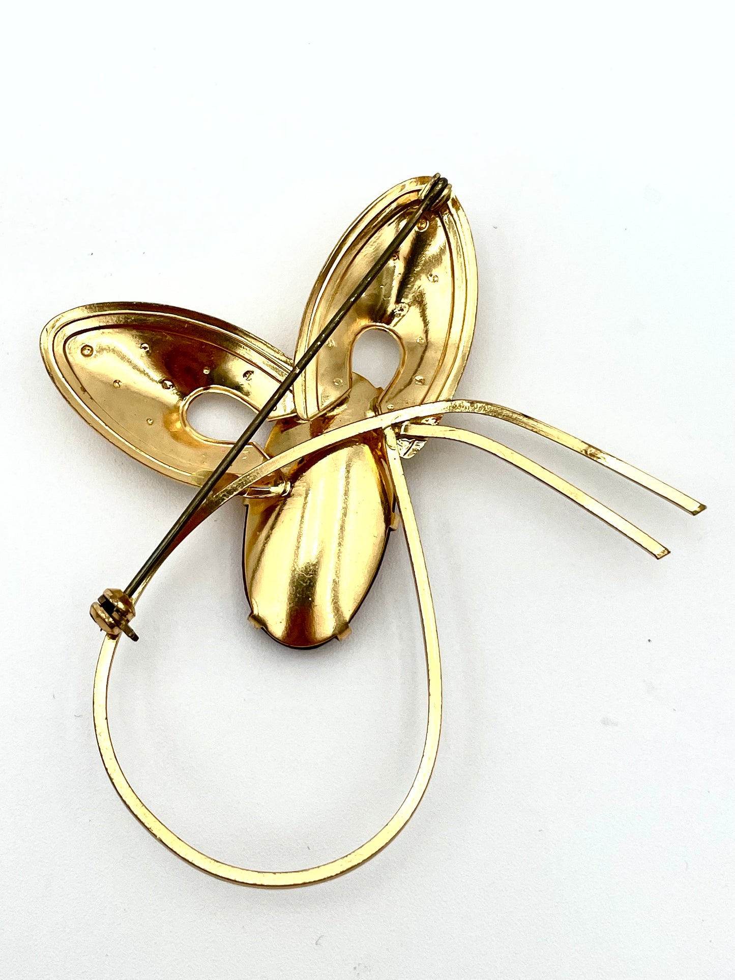 Vintage Gold-Tone Butterfly Brooch – Amber Rhinestone