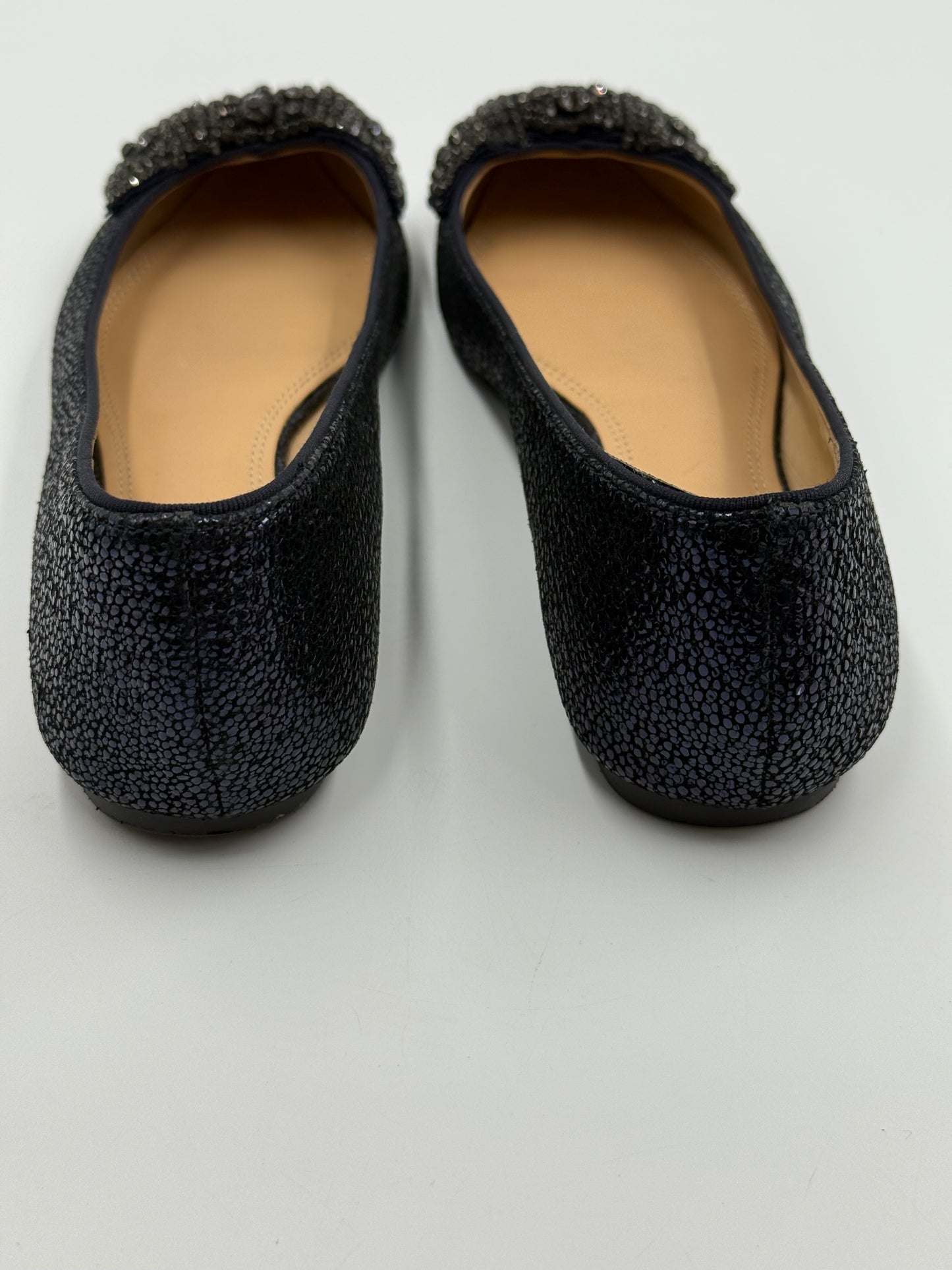 Tory Burch Vanessa Jeweled Navy Crystal Bow Pointed Toe Flats Size 7.5