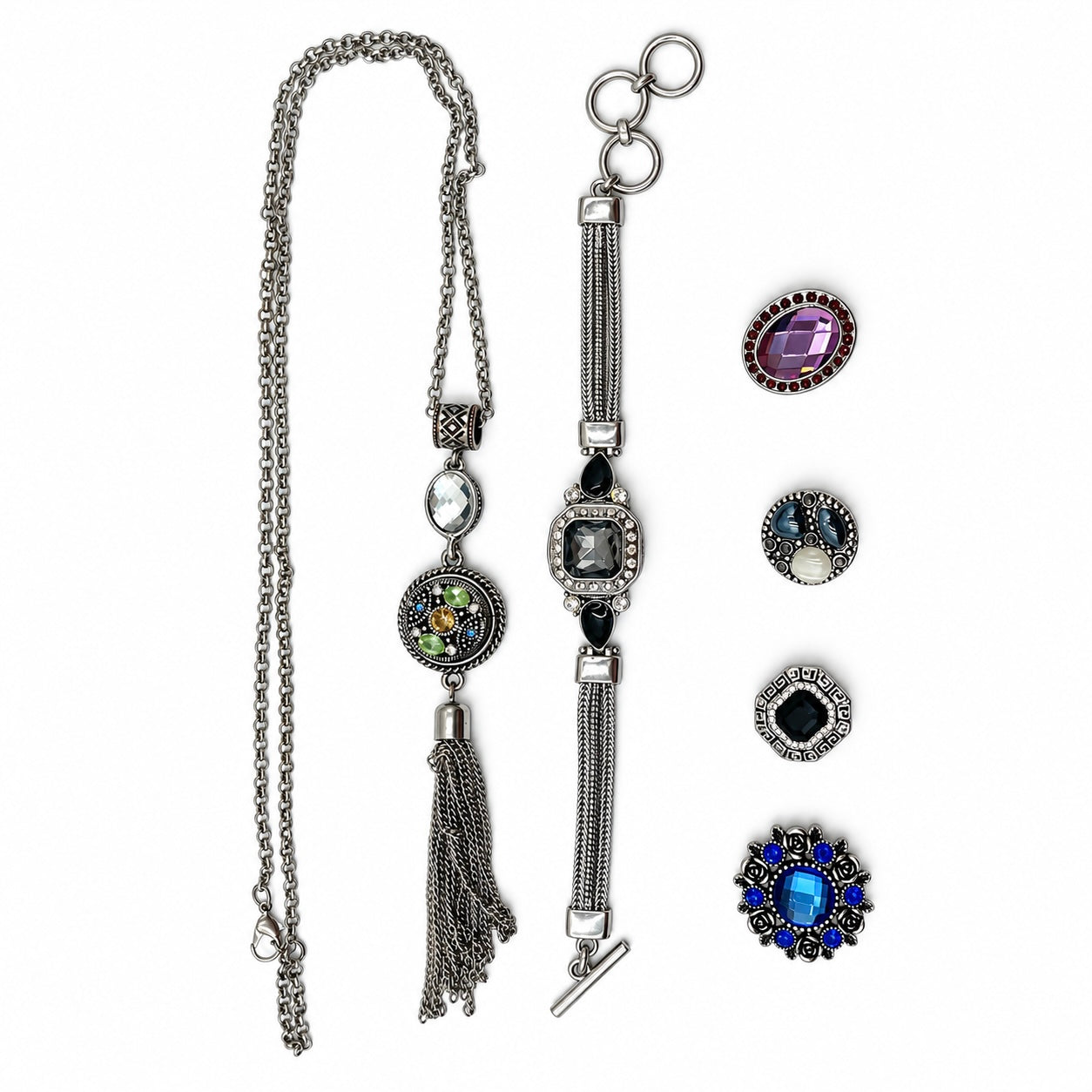 Vintage Interchangeable Snap Button Necklace & Bracelet Set
