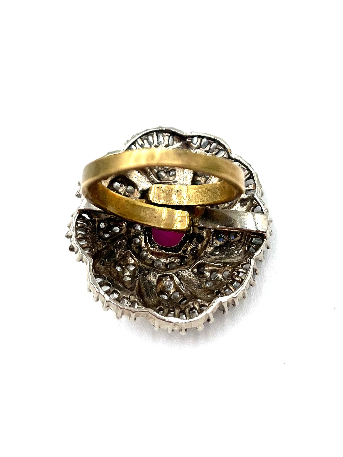 Vintage Ruby Floral Crystal Statement Ring Adjustable